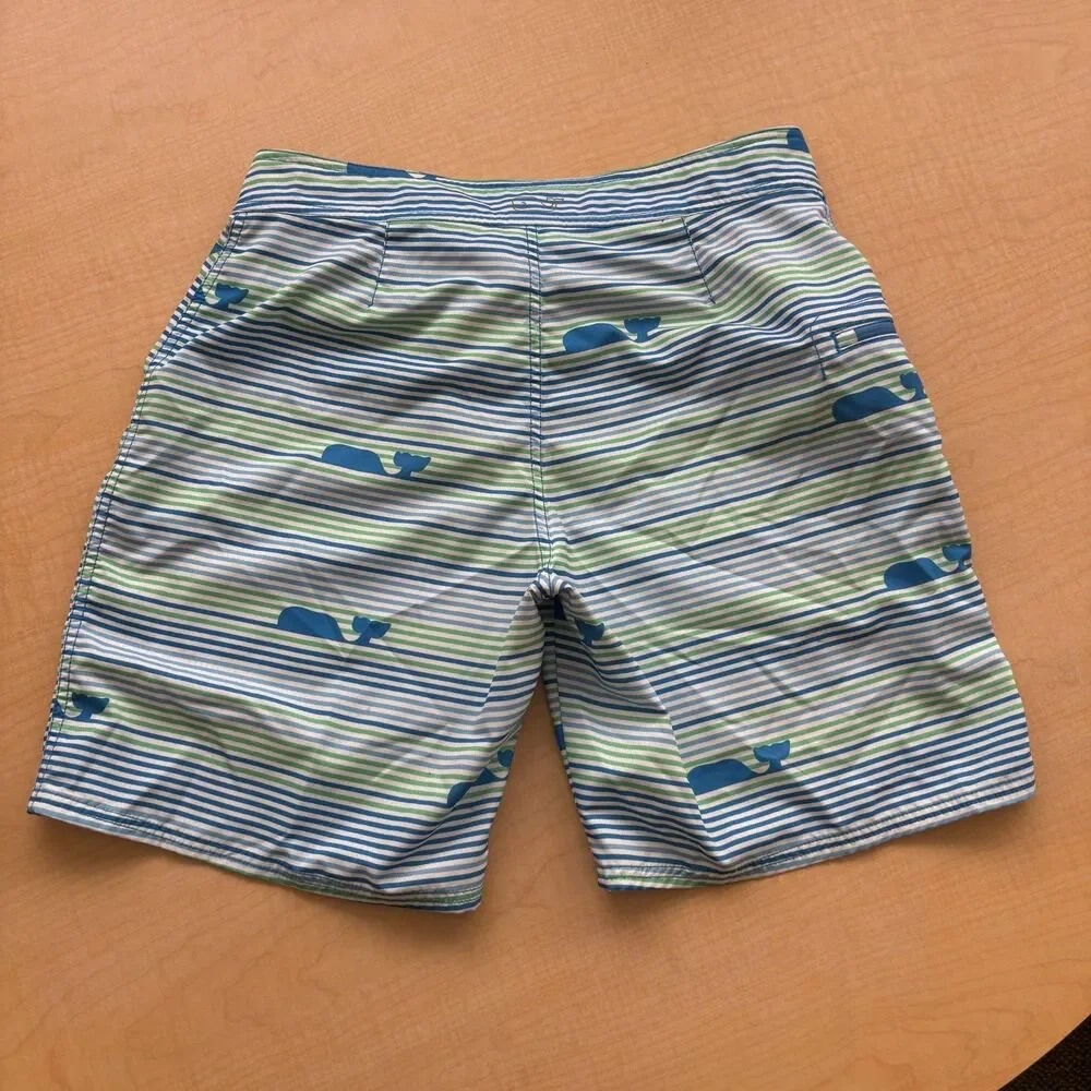 Vineyard Vines Swim Trunks Men's Size 32 Blue Striped Whale Pockets Drawstring